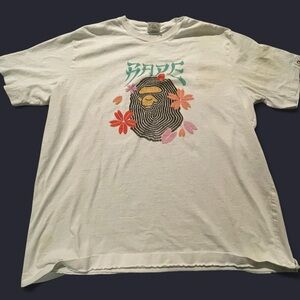 Bape White Tee with Colorful Ape Graphic